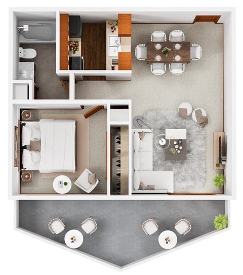 Floor plan for 1 bed, 1 bath, 572 sqft